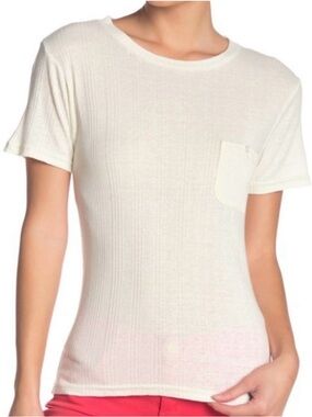Current/Elliott The Heather Pocket Tee Size 0 Cream Ribbed Short Sleeve Top